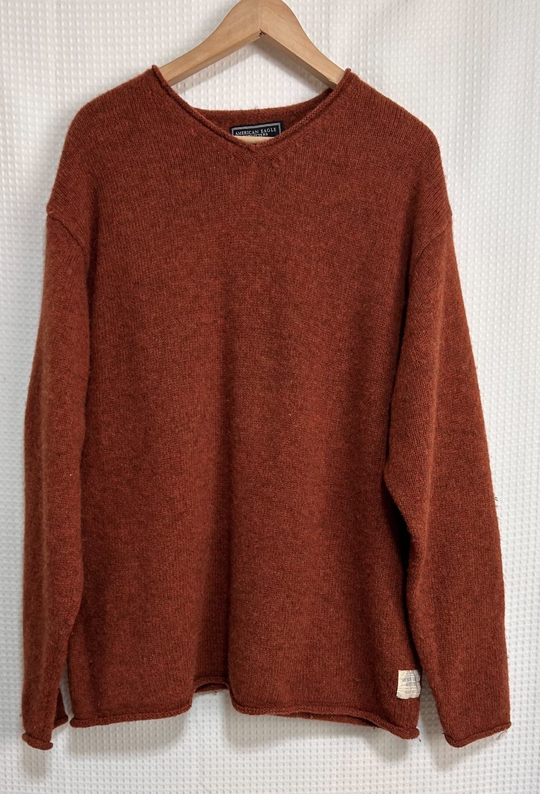 Vintage American Eagle Mens size L 100% Shetland Wool weater Rust Orange g - Thumbnail 12