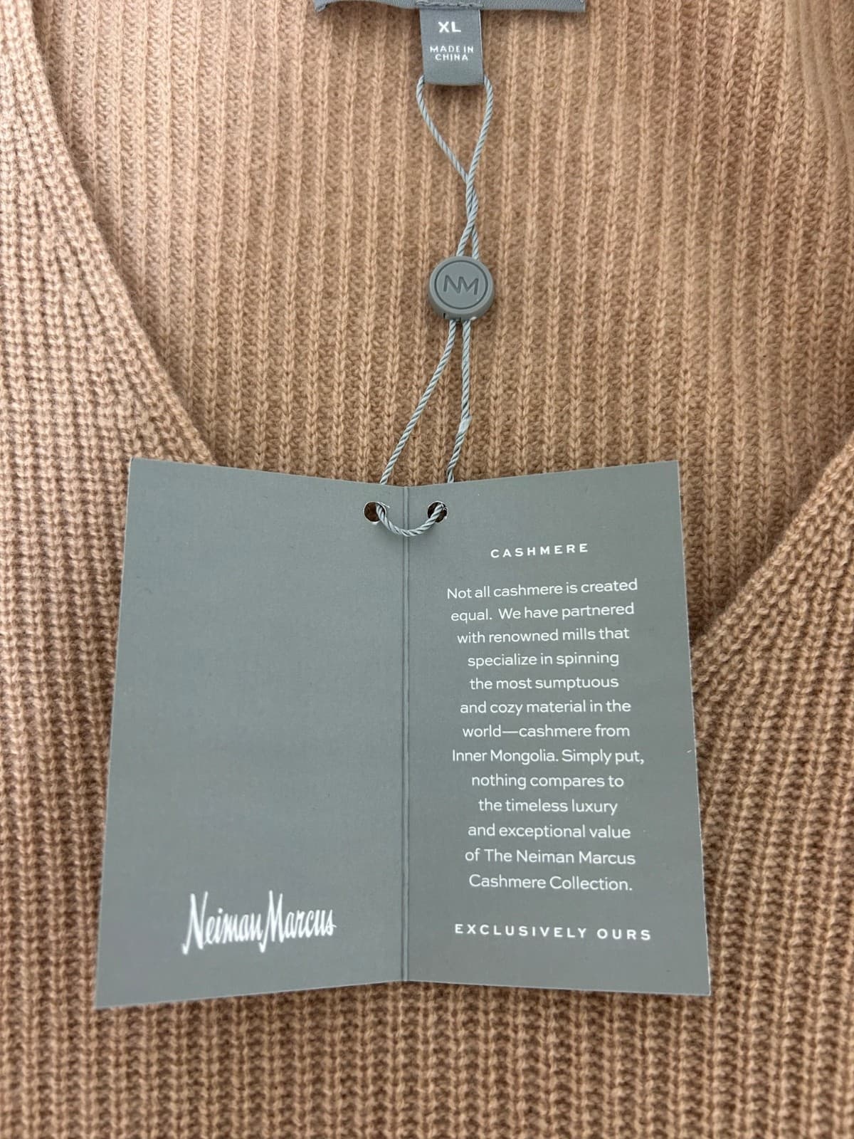 NWT Neiman Marcus 100% Cashmere Camel Women's size XL Ribbed Sweater a - Thumbnail 3