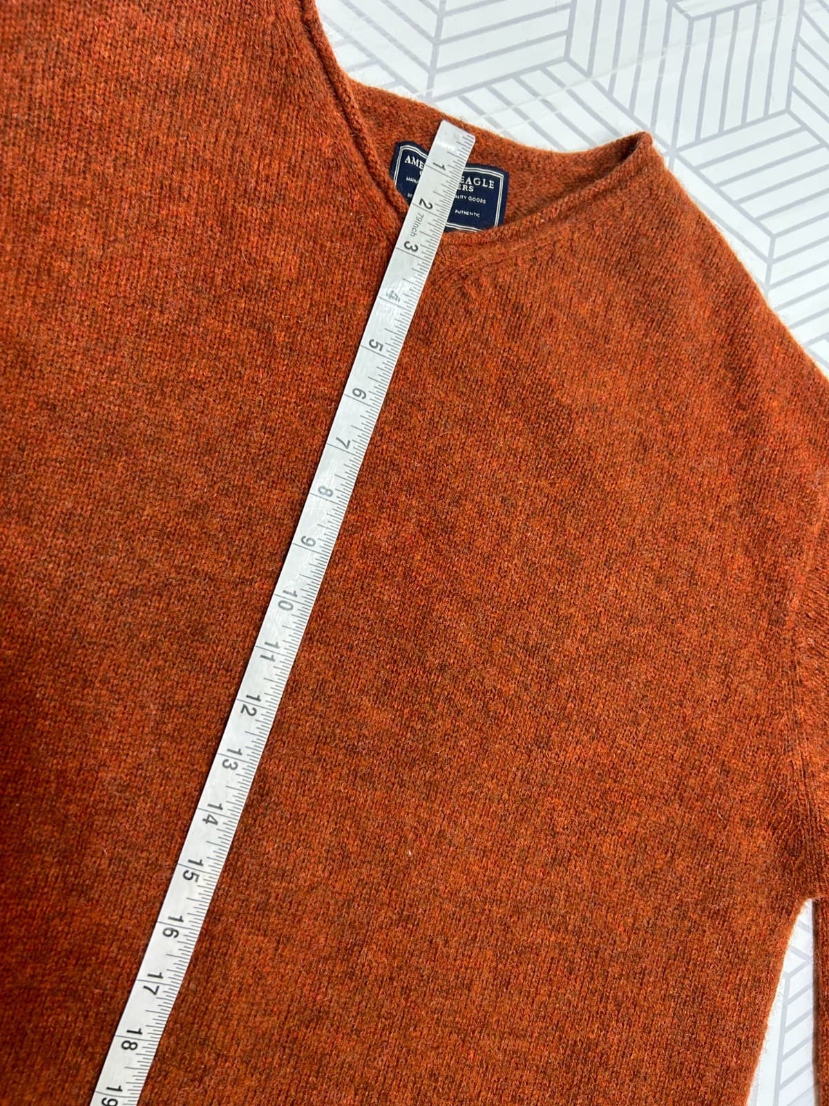 Vintage American Eagle Mens size L 100% Shetland Wool weater Rust Orange g - Thumbnail 4