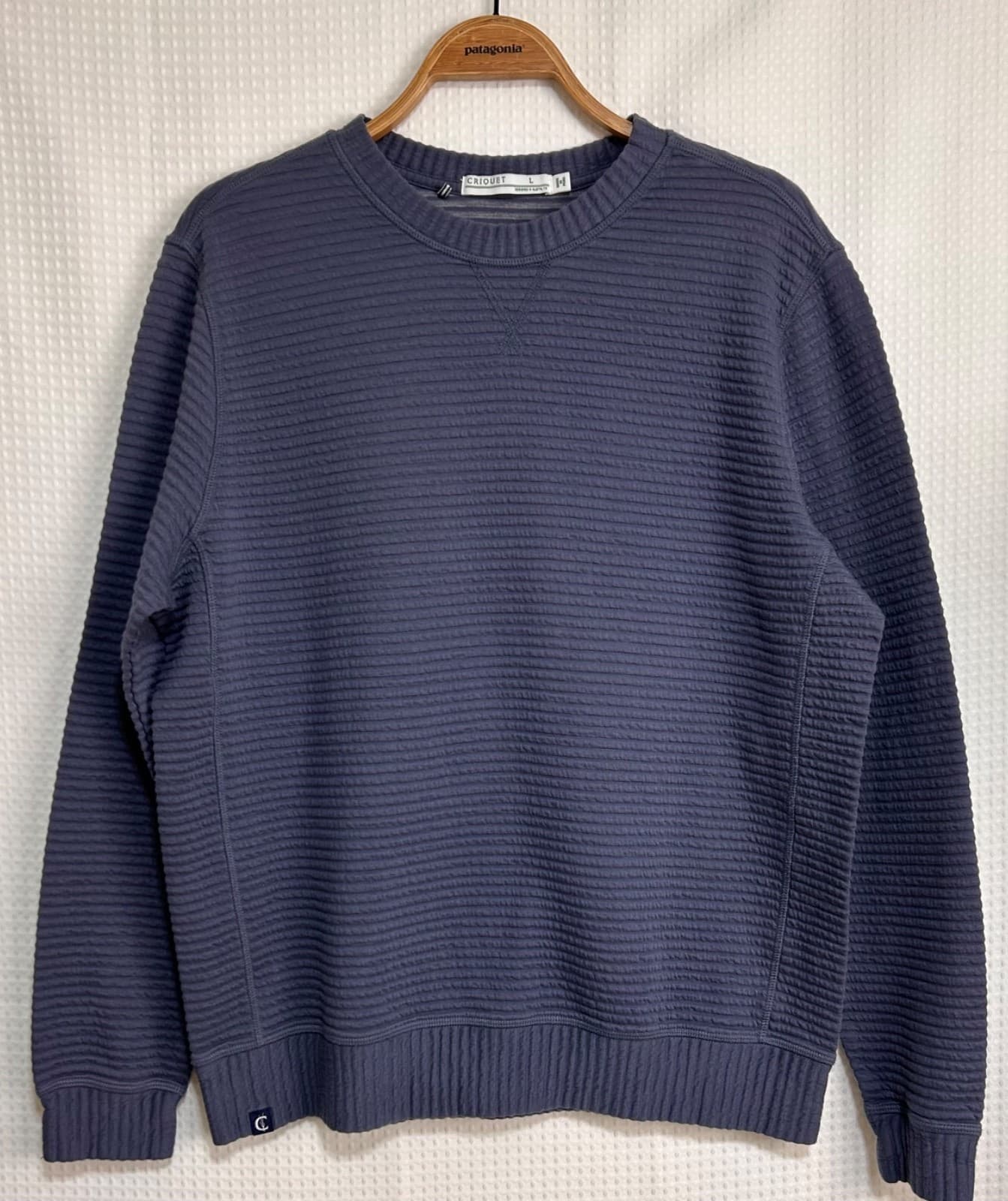 Criquet Quilted Crew Sweatshirt Ink Blue Size Large Minimalist Golf Ribbed a - Thumbnail 2