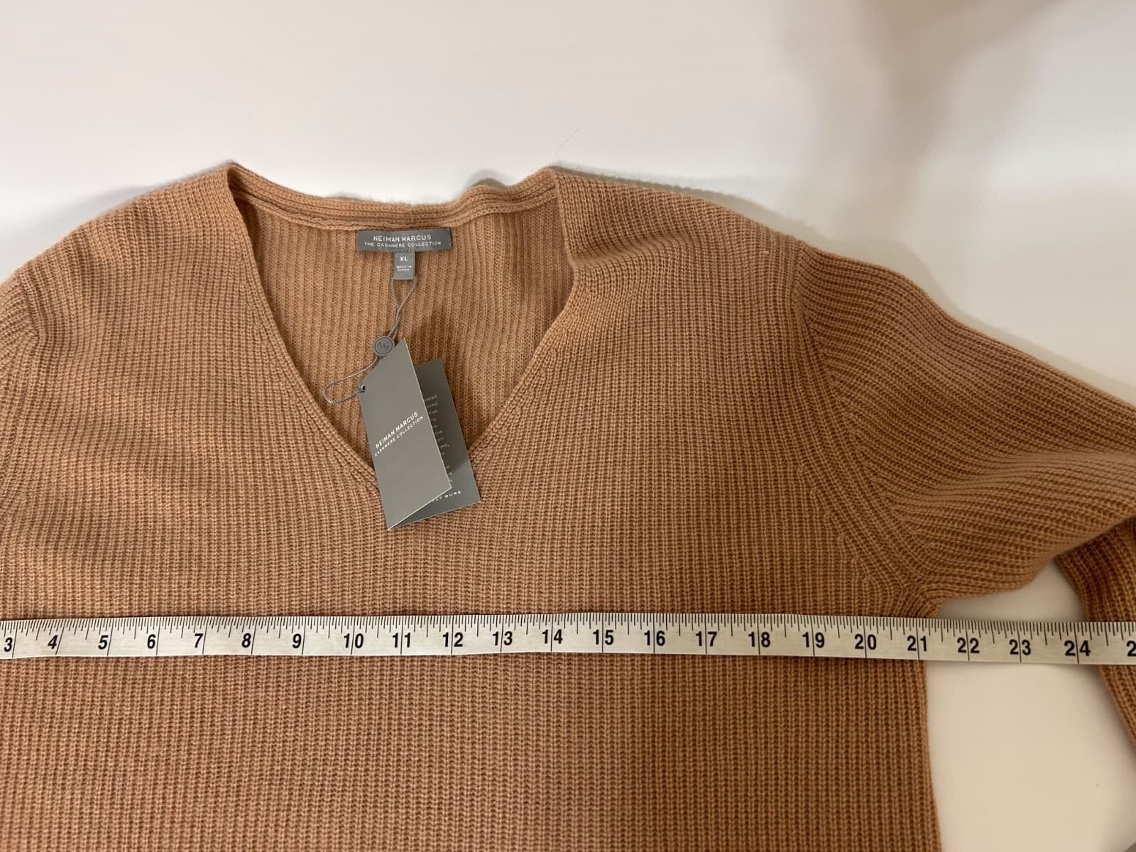 NWT Neiman Marcus 100% Cashmere Camel Women's size XL Ribbed Sweater a - Thumbnail 7