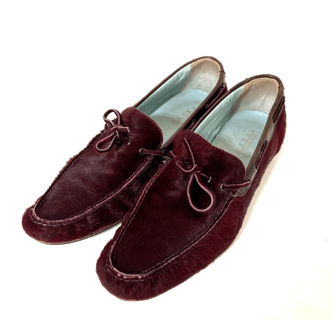 Lambertson Truex Burgundy Calf Hair Butter Soft Loafers Shoes Women 9.5 ITALY - Thumbnail 3