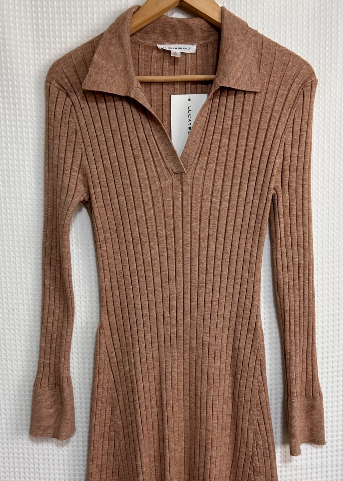 NWT Lucky Brand Aline Collared Stretchy Ribbed Sweater Dress Women Size Large x - Thumbnail 12