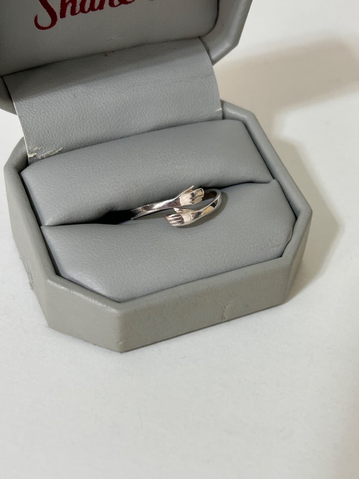 Estate 925 Sterling Silver Hamsa Arms Hands Hug Hugging Bypass Ring - Thumbnail 2
