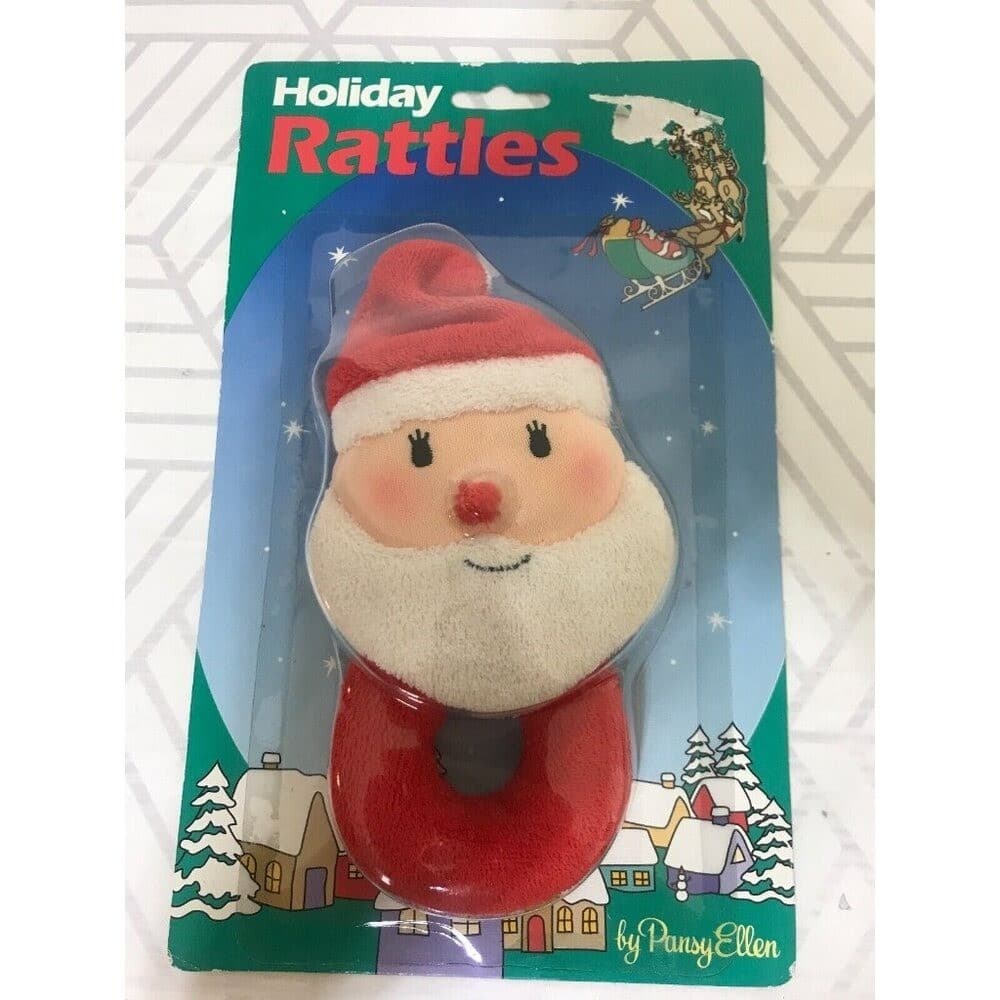 Vintage 1993 Pansy Ellen Christmas Santa Terry Cloth Clown Baby Rattle r - Thumbnail 6