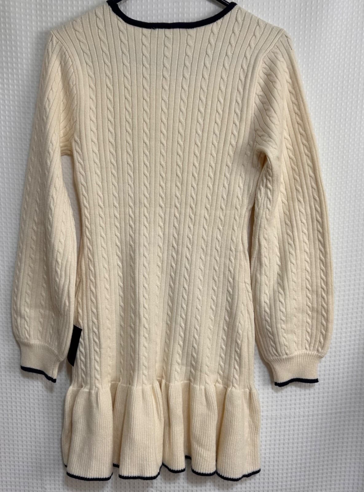 NEW Lulus Size L Cable Knit Coziest Poise Long Sleeve Sweater Mini Dress Ivory x - Thumbnail 5