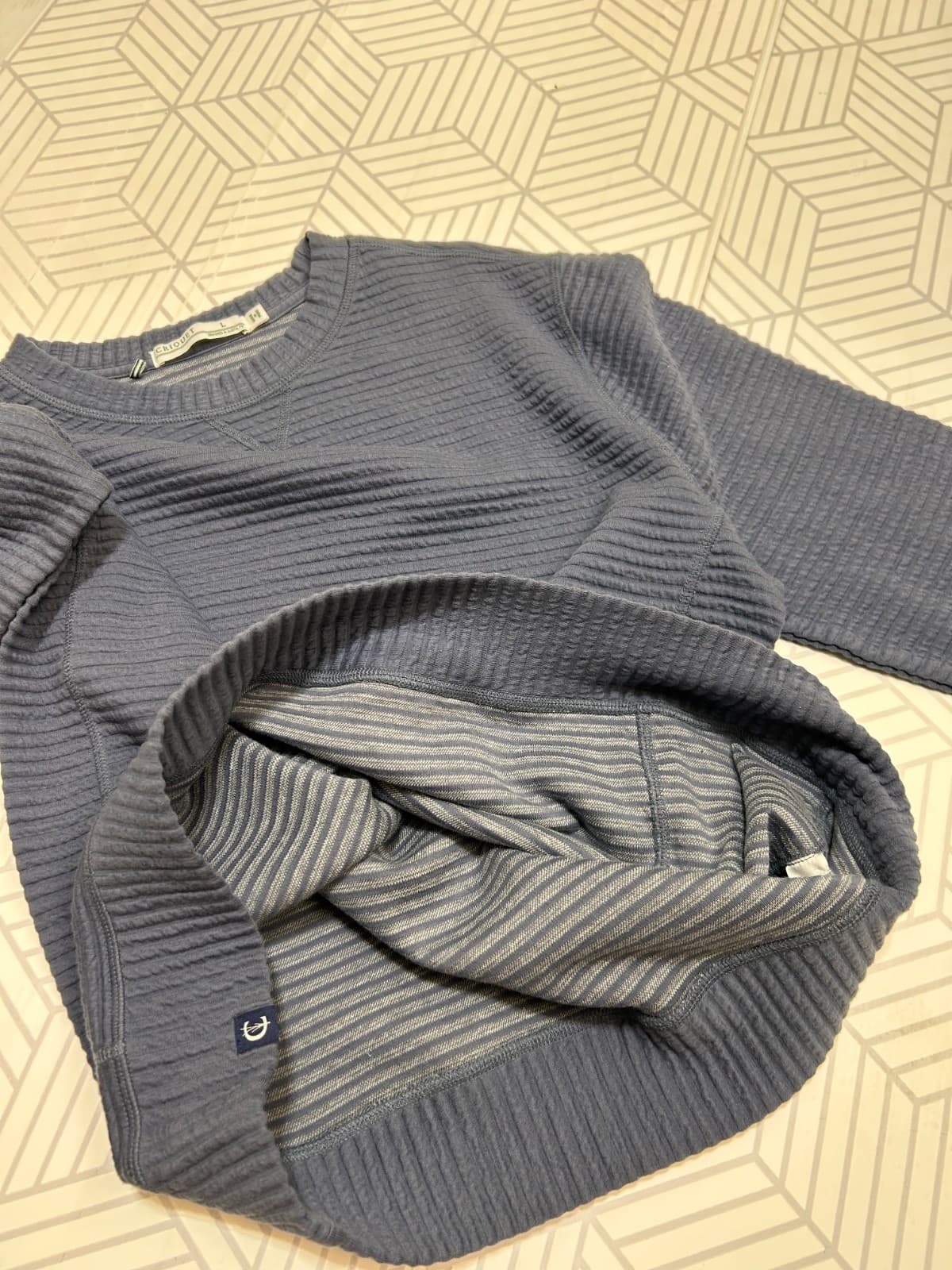 Criquet Quilted Crew Sweatshirt Ink Blue Size Large Minimalist Golf Ribbed a - Thumbnail 5