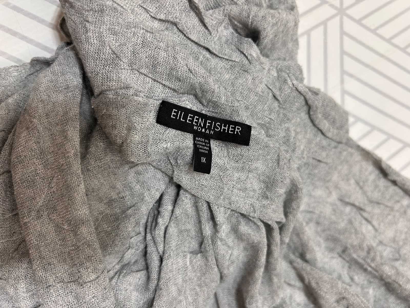 Eileen Fisher Size 1X Open Cardigan Gray Crinkle Italian Yarn Lightweight a - Thumbnail 3