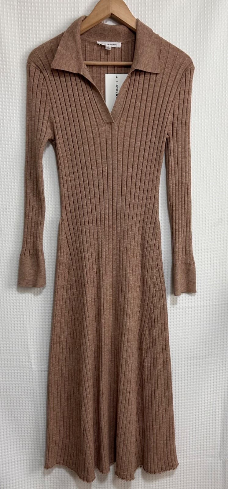 NWT Lucky Brand Aline Collared Stretchy Ribbed Sweater Dress Women Size Large x - Thumbnail 3