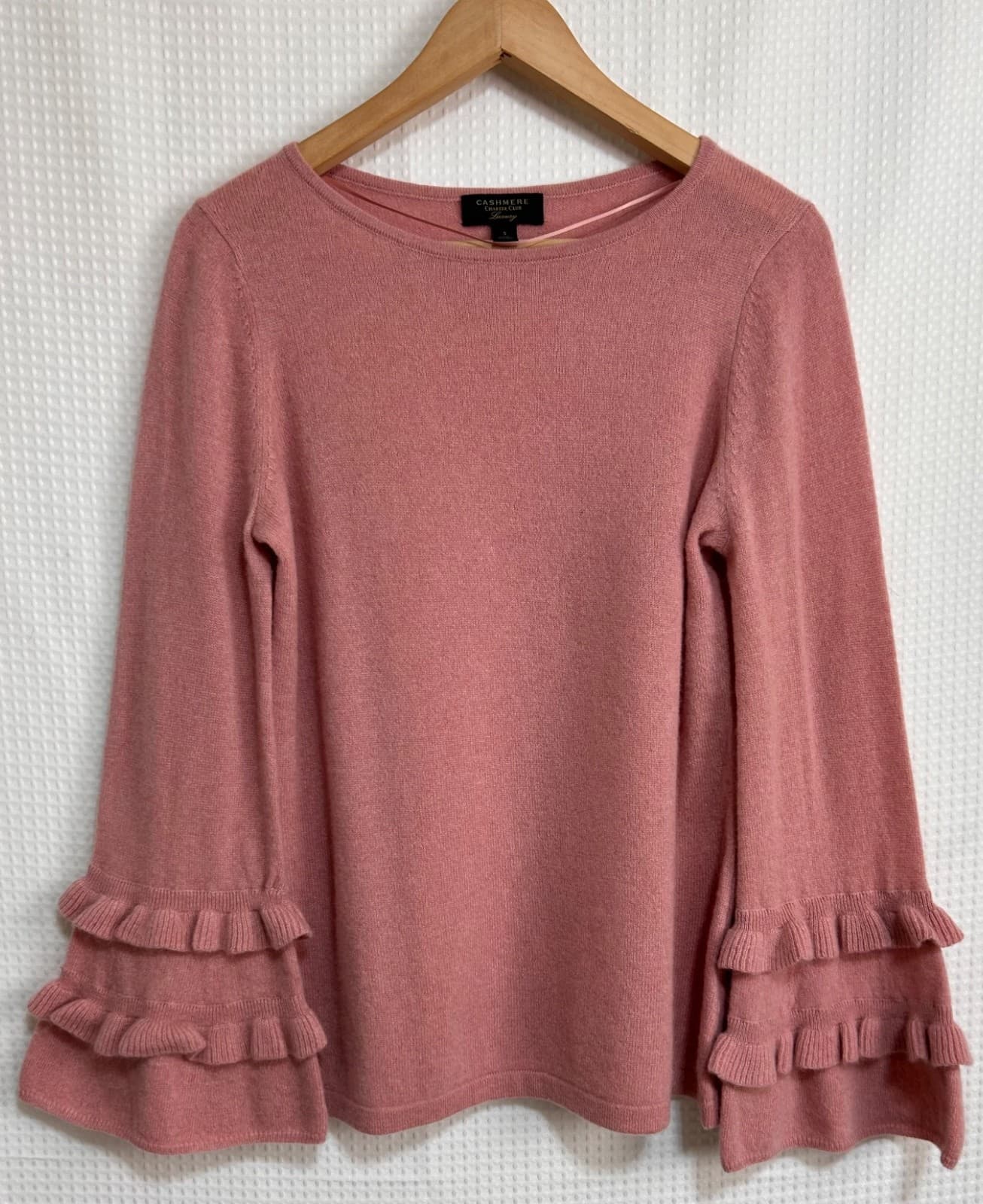 Charter Club Women's size S Cashmere Sweater Pink Ruffle Bell Sleeves Luxury d - Thumbnail 9
