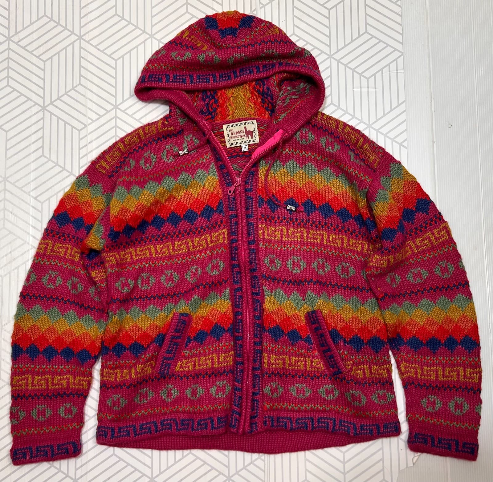 The Alpaca Connection Women's size M fits L Hoodie Zip Up Jacket Handmade PERU - Thumbnail 10