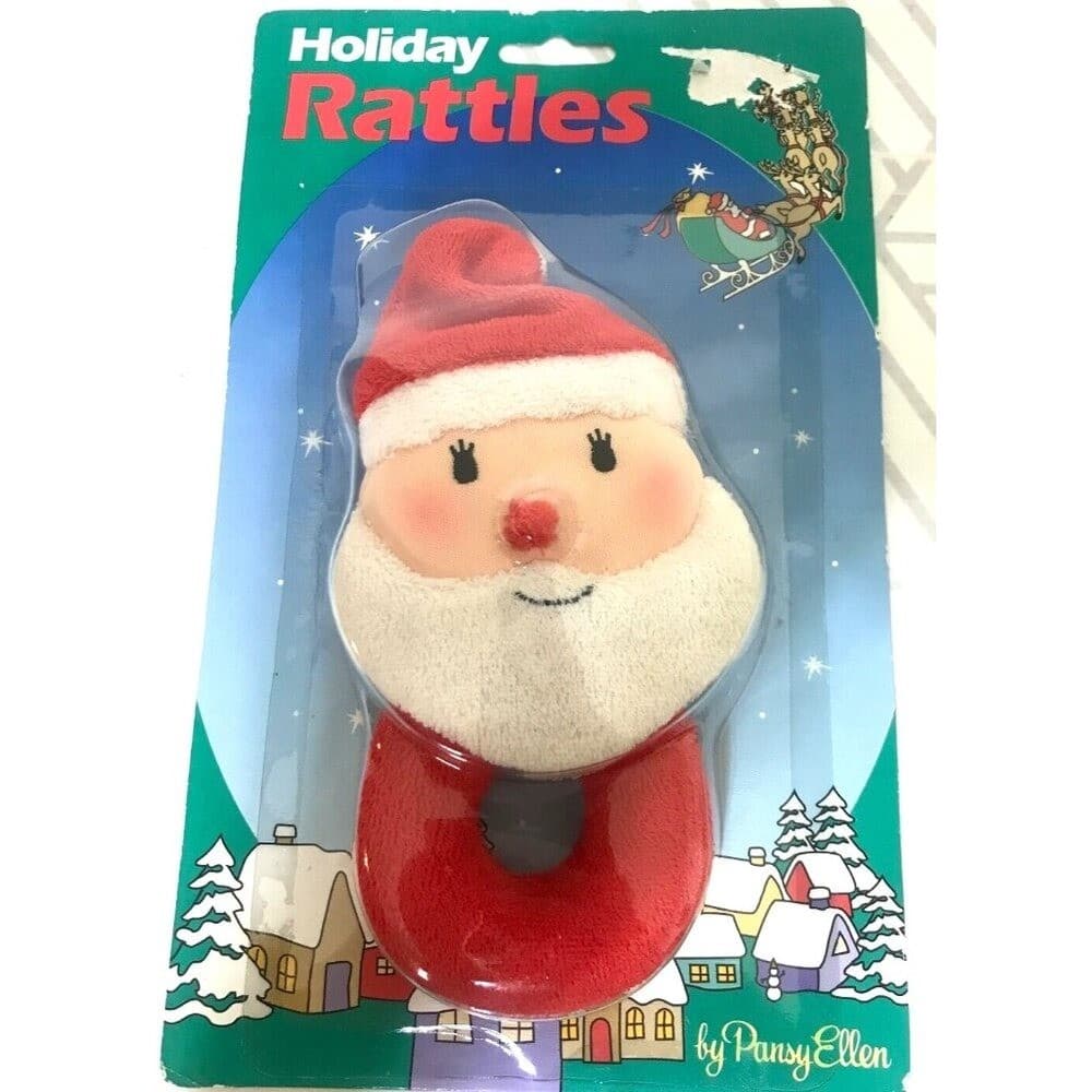 Vintage 1993 Pansy Ellen Christmas Santa Terry Cloth Clown Baby Rattle r - Thumbnail 2