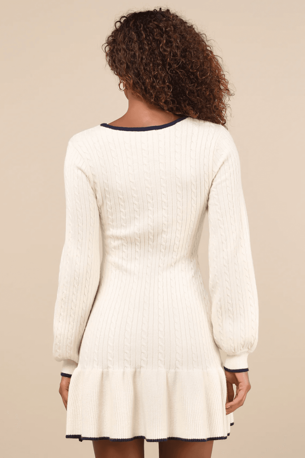 NEW Lulus Size L Cable Knit Coziest Poise Long Sleeve Sweater Mini Dress Ivory x - Thumbnail 3