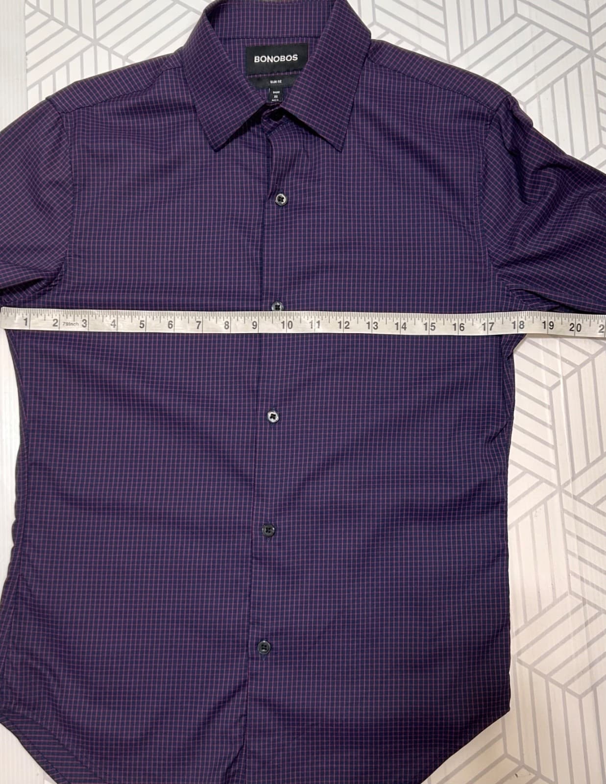 Bonobos Slim Fit Short Long Sleeve Dress Shirt Men XS Fit Blue Plaid Pink x - Thumbnail 10