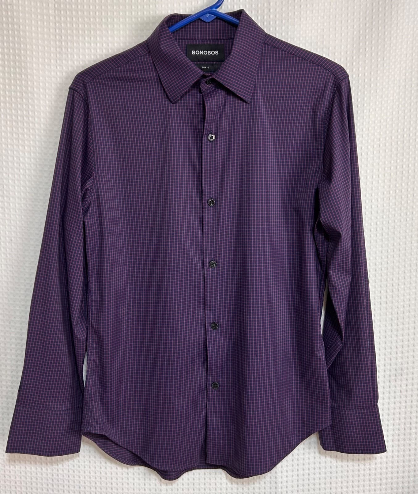 Bonobos Slim Fit Short Long Sleeve Dress Shirt Men XS Fit Blue Plaid Pink x - Thumbnail 11