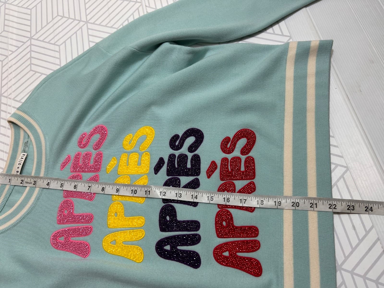 $495 Alice + Olivia size L Merino Wool Gleeson Apres Pullover Sweater Preppy a - Thumbnail 9