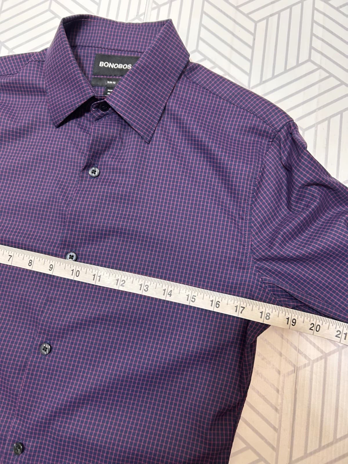 Bonobos Slim Fit Short Long Sleeve Dress Shirt Men XS Fit Blue Plaid Pink x - Thumbnail 9