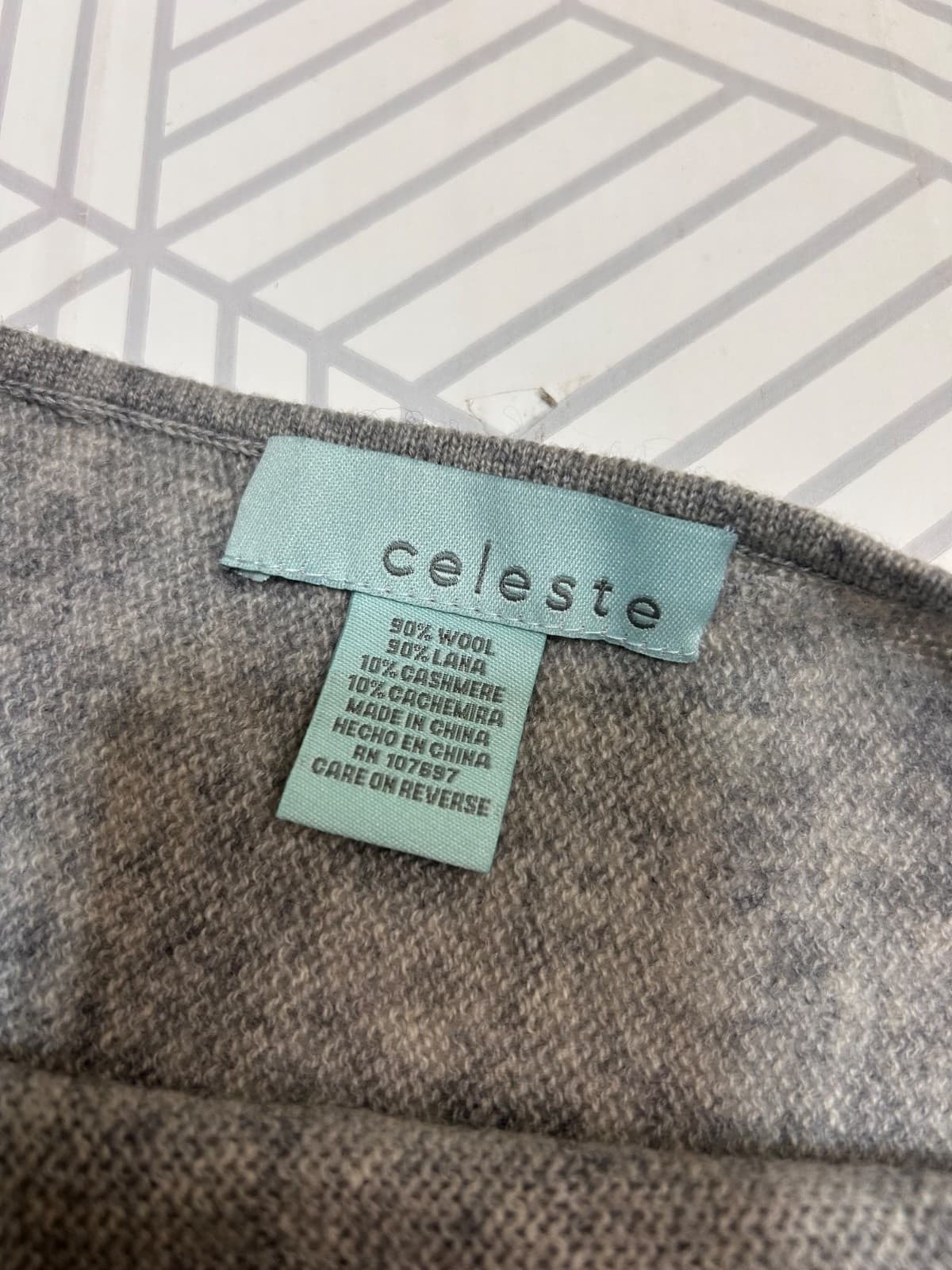 CELESTE Womens One Size Fits All OS Poncho Sweater Wool Cashmere Blend Gray Blue - Thumbnail 2