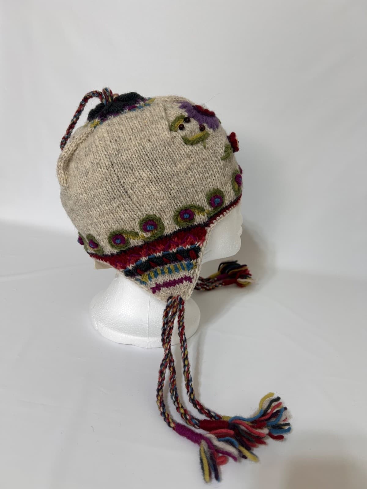 Newari Icelandic Design 100% Wool Knit Hat Ear Flaps Made in Nepal Women’s OS - Thumbnail 6