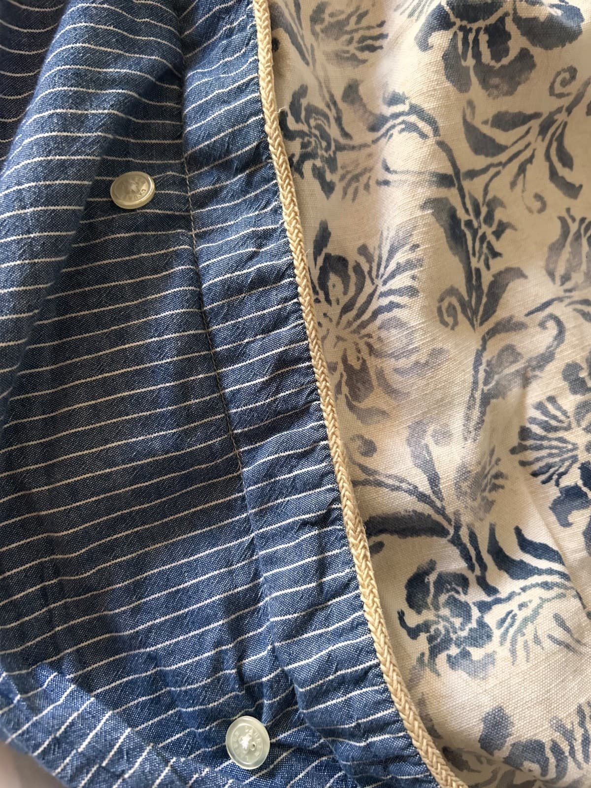 Ralph Lauren Bluff Point Queen Duvet Cover Floral White Blue Stripe Rope Trim - Thumbnail 11