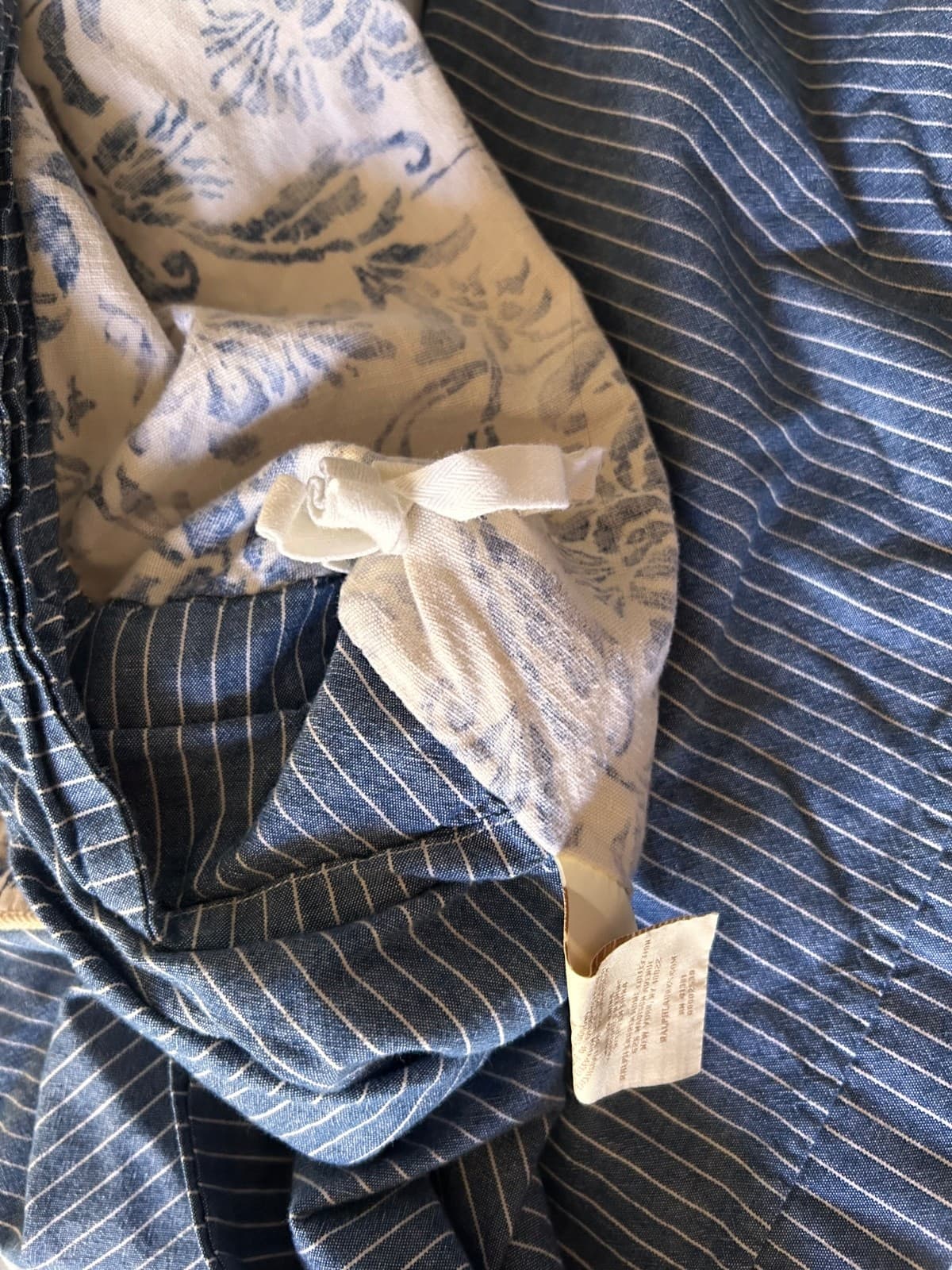 Ralph Lauren Bluff Point Queen Duvet Cover Floral White Blue Stripe Rope Trim - Thumbnail 9