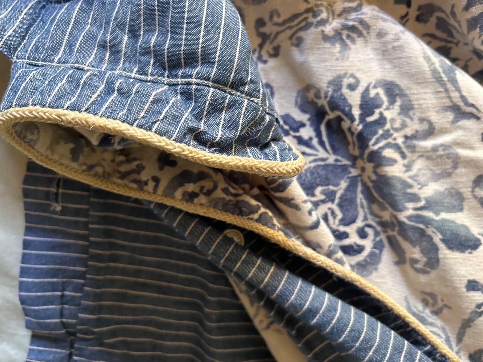 Ralph Lauren Bluff Point Queen Duvet Cover Floral White Blue Stripe Rope Trim - Thumbnail 6