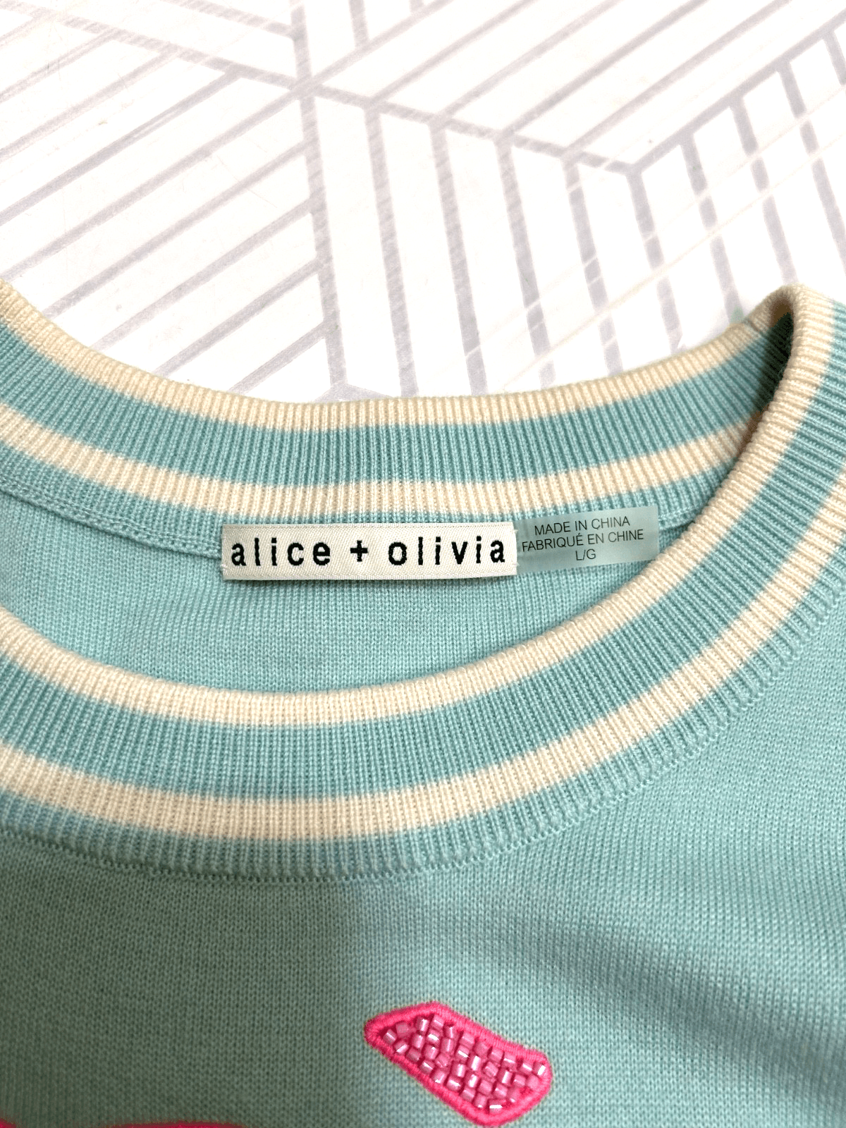 $495 Alice + Olivia size L Merino Wool Gleeson Apres Pullover Sweater Preppy a - Thumbnail 6