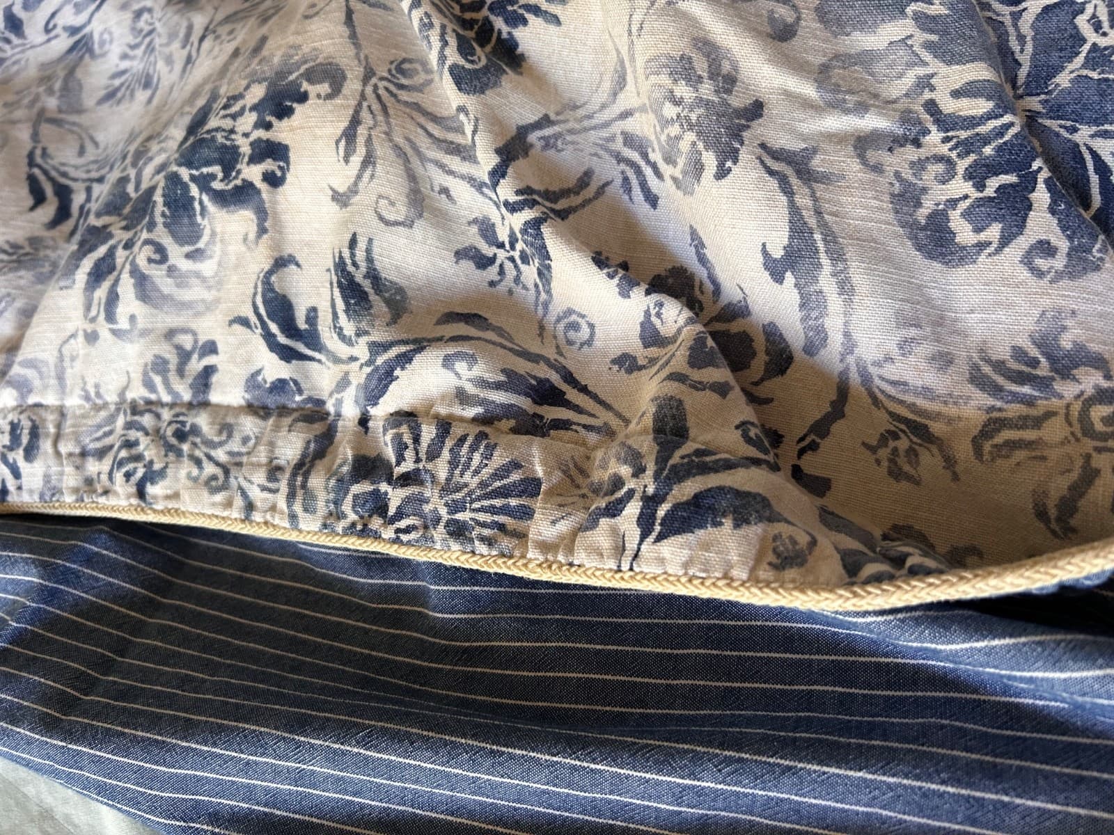 Ralph Lauren Bluff Point Queen Duvet Cover Floral White Blue Stripe Rope Trim - Thumbnail 5