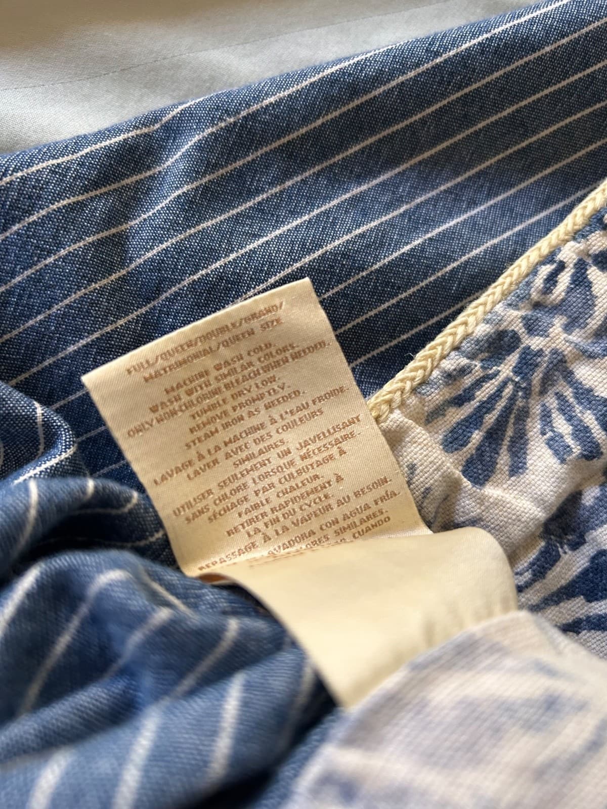Ralph Lauren Bluff Point Queen Duvet Cover Floral White Blue Stripe Rope Trim - Thumbnail 8