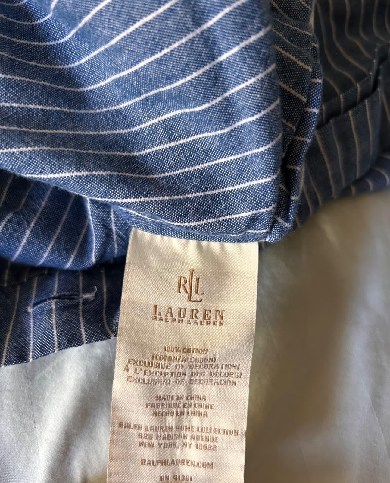 Ralph Lauren Bluff Point Queen Duvet Cover Floral White Blue Stripe Rope Trim - Thumbnail 10