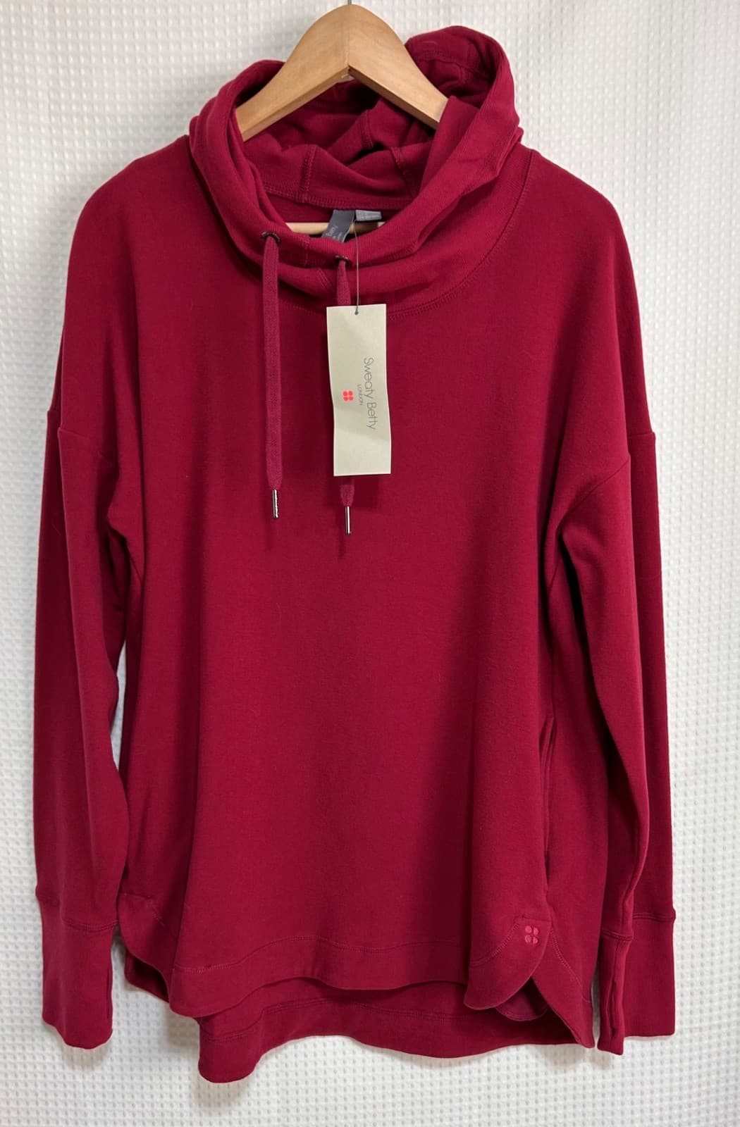 $144 NWT Sweaty Betty Women's size L Hoodie Pockets Pullover Escape Red Fleece d - Thumbnail 2