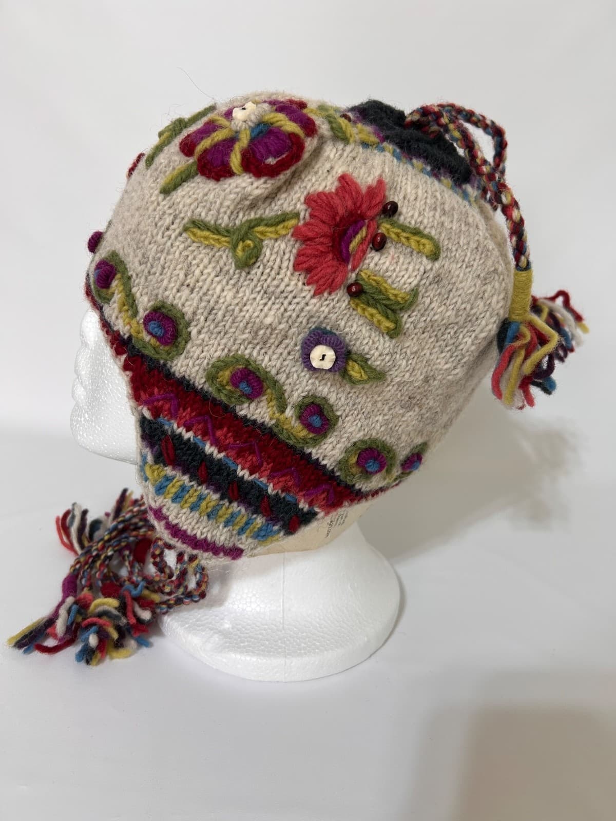 Newari Icelandic Design 100% Wool Knit Hat Ear Flaps Made in Nepal Women’s OS - Thumbnail 2