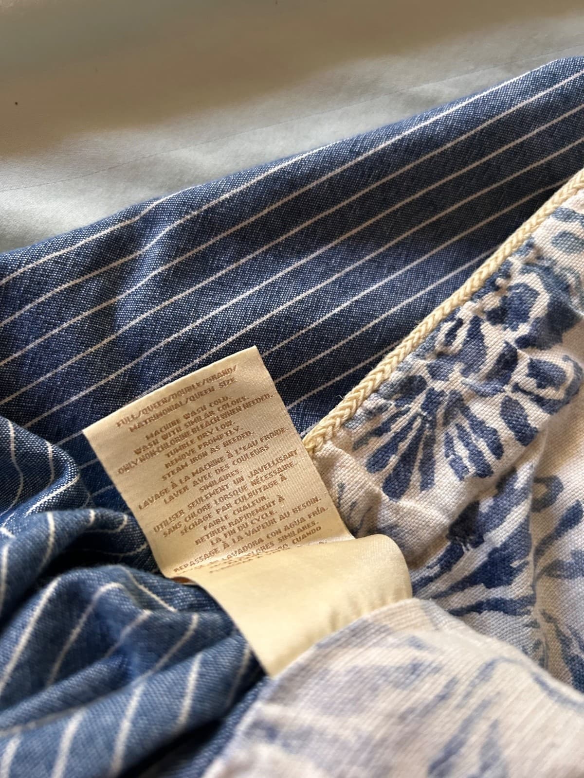 Ralph Lauren Bluff Point Queen Duvet Cover Floral White Blue Stripe Rope Trim - Thumbnail 7