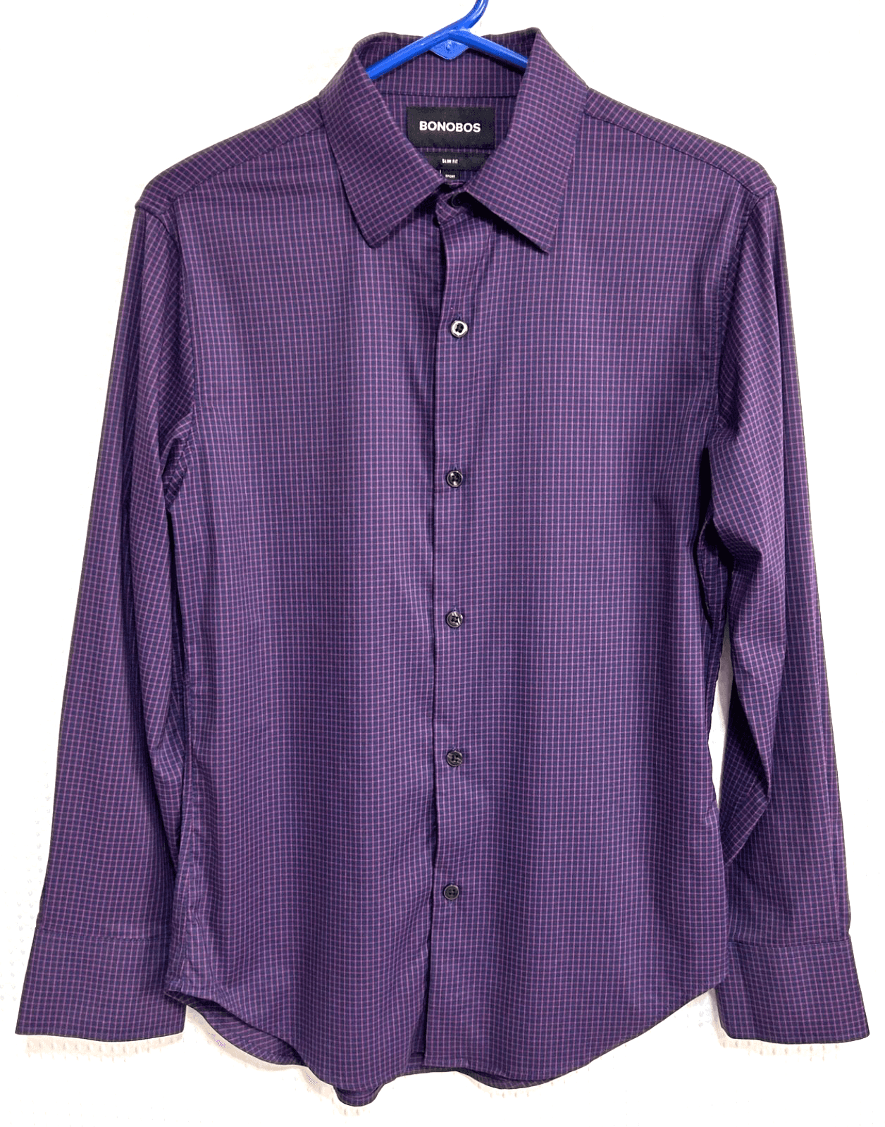 Bonobos Slim Fit Short Long Sleeve Dress Shirt Men XS Fit Blue Plaid Pink x - Thumbnail 3
