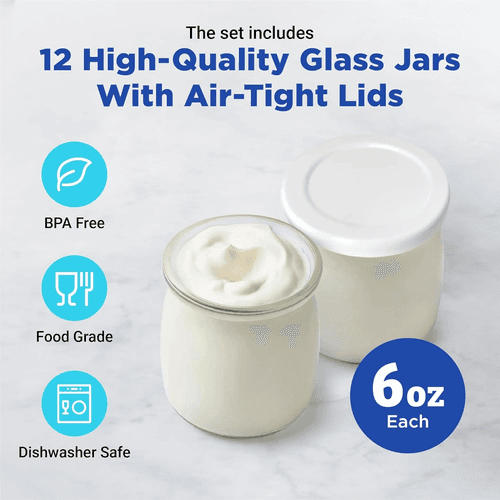 Ultimate Probiotic Yogurt Maker XL Adjustable Temperature & Time 12 Glass Jars - Thumbnail 6