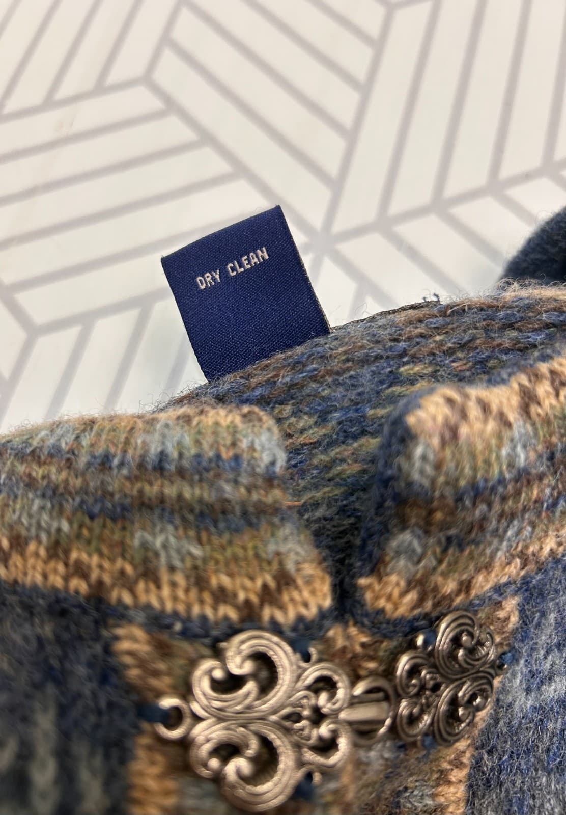 Newton Trading Cardigan Sweater Vintage Nordic Wool Blue Hook Eye A Size L - Thumbnail 10