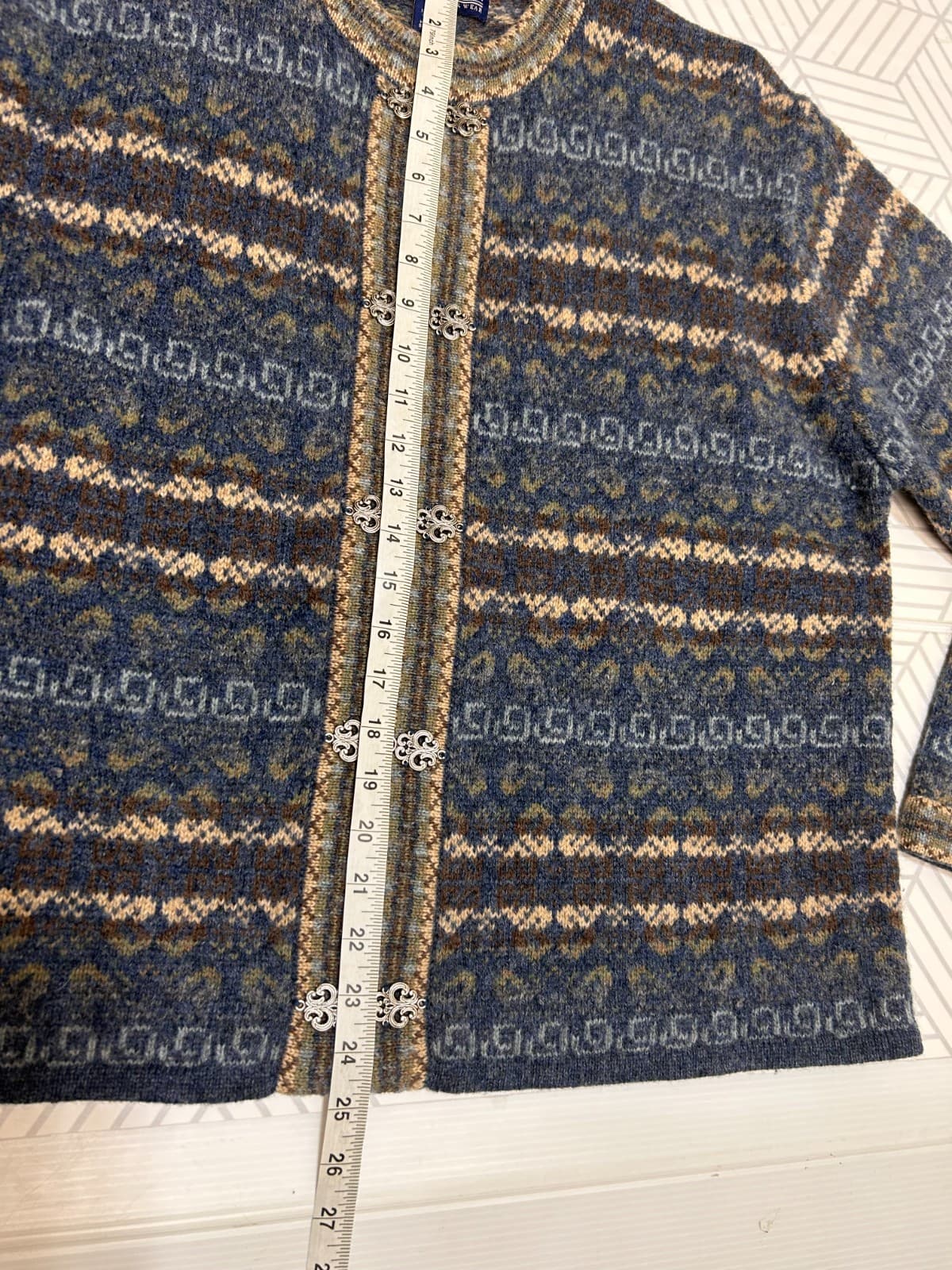 Newton Trading Cardigan Sweater Vintage Nordic Wool Blue Hook Eye A Size L - Thumbnail 8