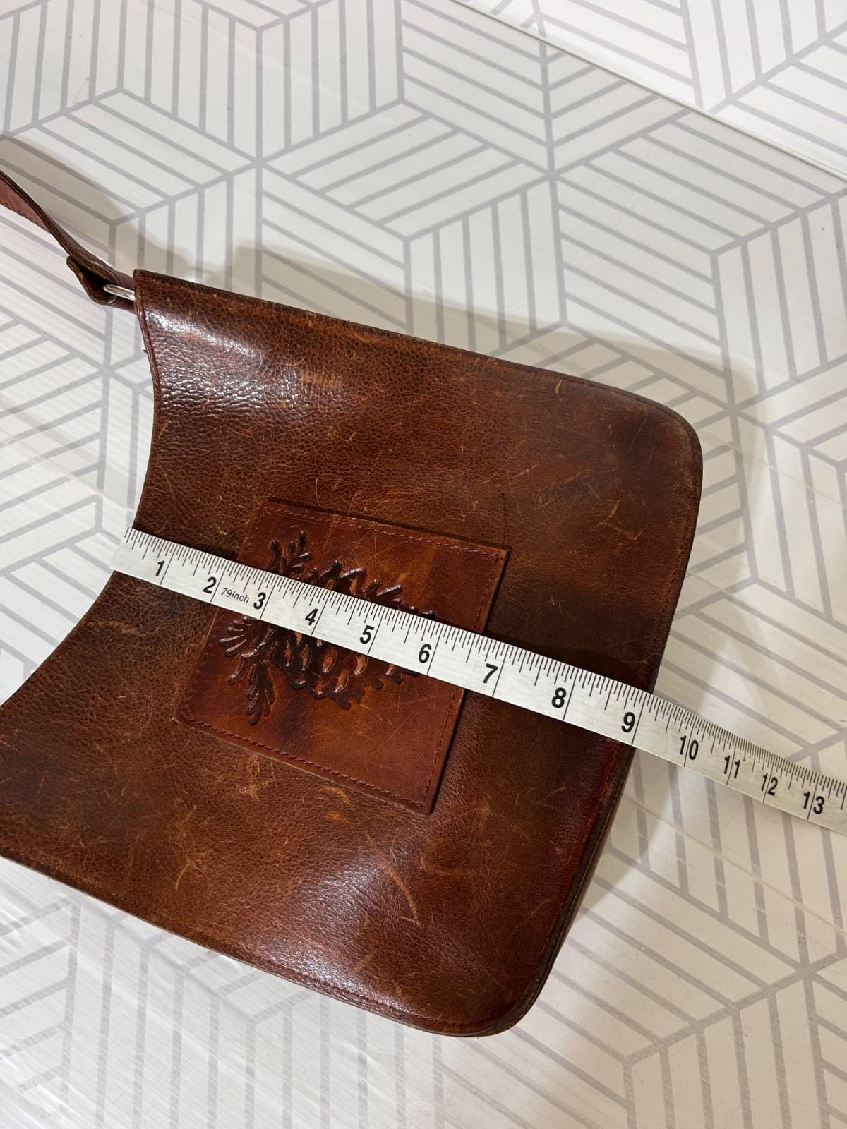 Two Bar West Leather Tooled Embossed Shoulder Bag Handmade Western Vintage - Thumbnail 9