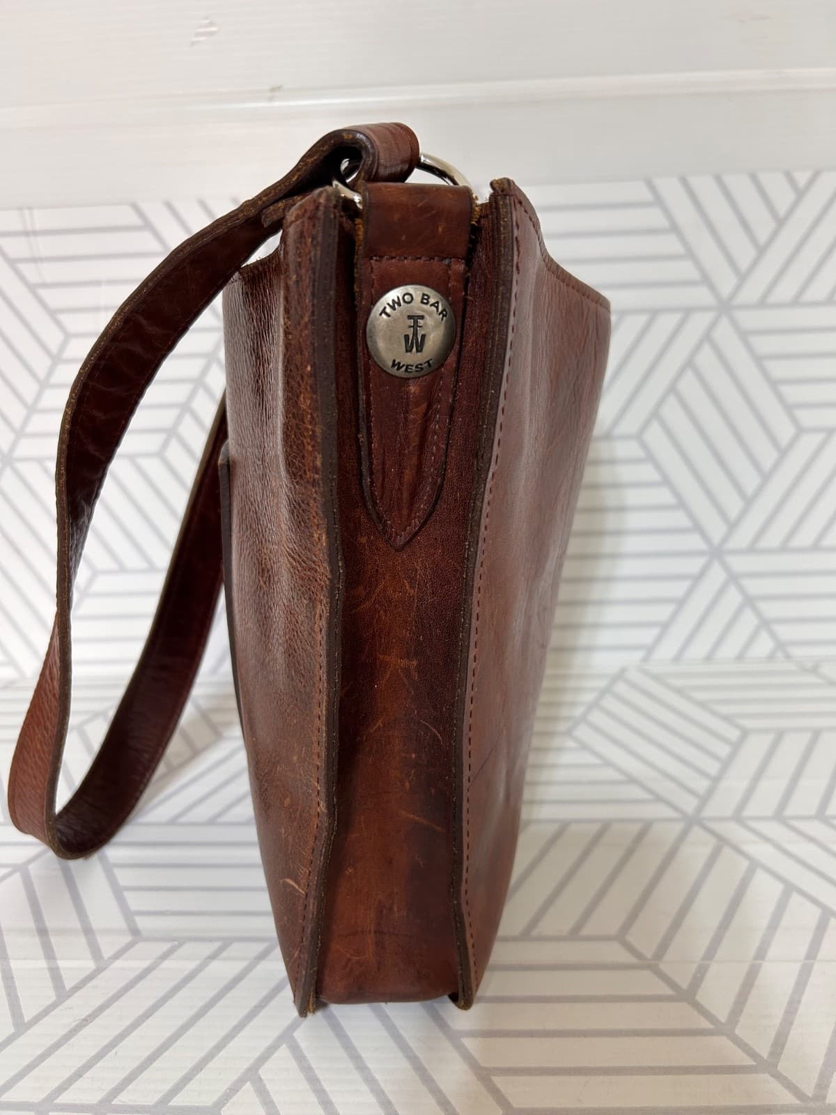 Two Bar West Leather Tooled Embossed Shoulder Bag Handmade Western Vintage - Thumbnail 16