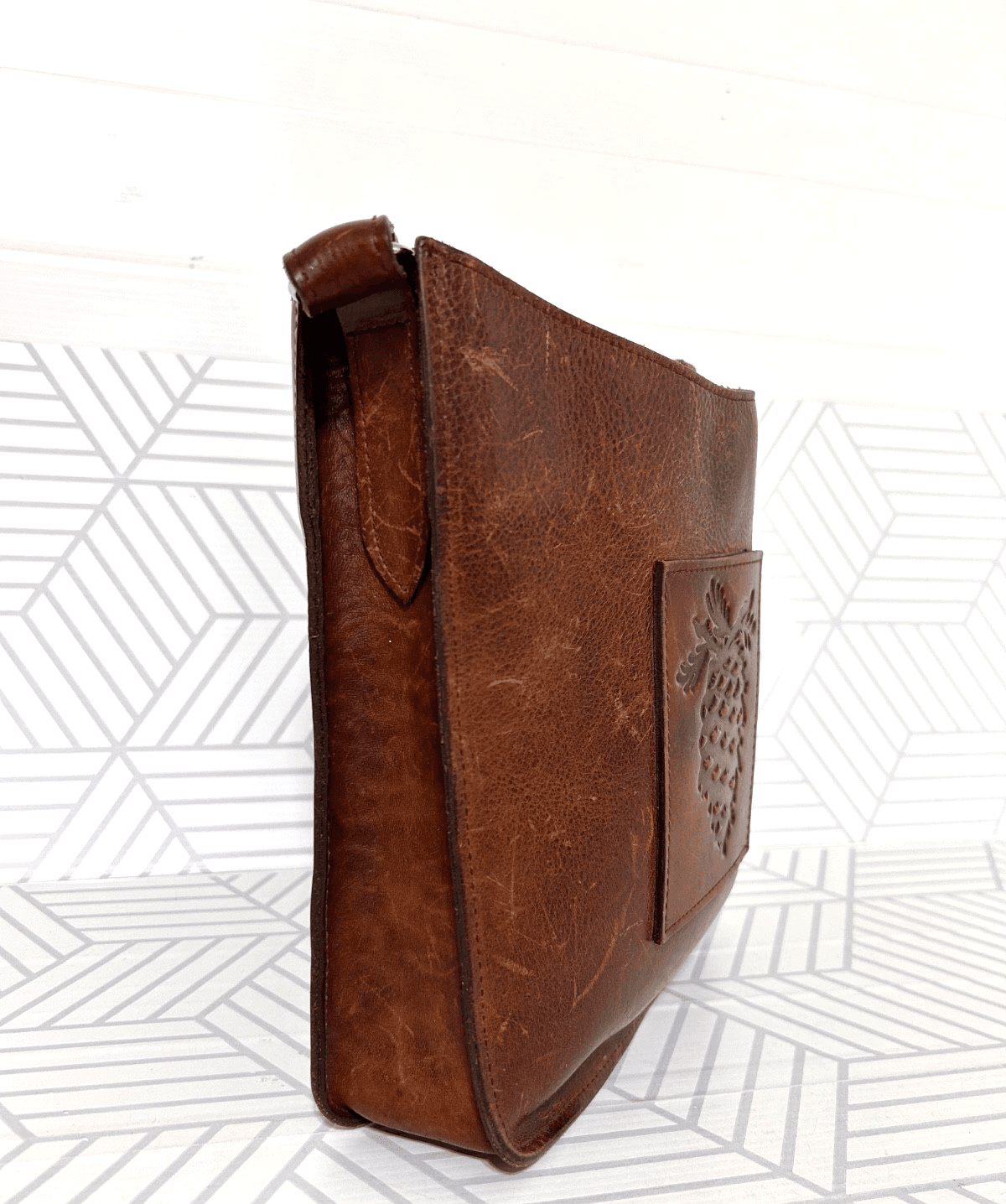Two Bar West Leather Tooled Embossed Shoulder Bag Handmade Western Vintage - Thumbnail 13