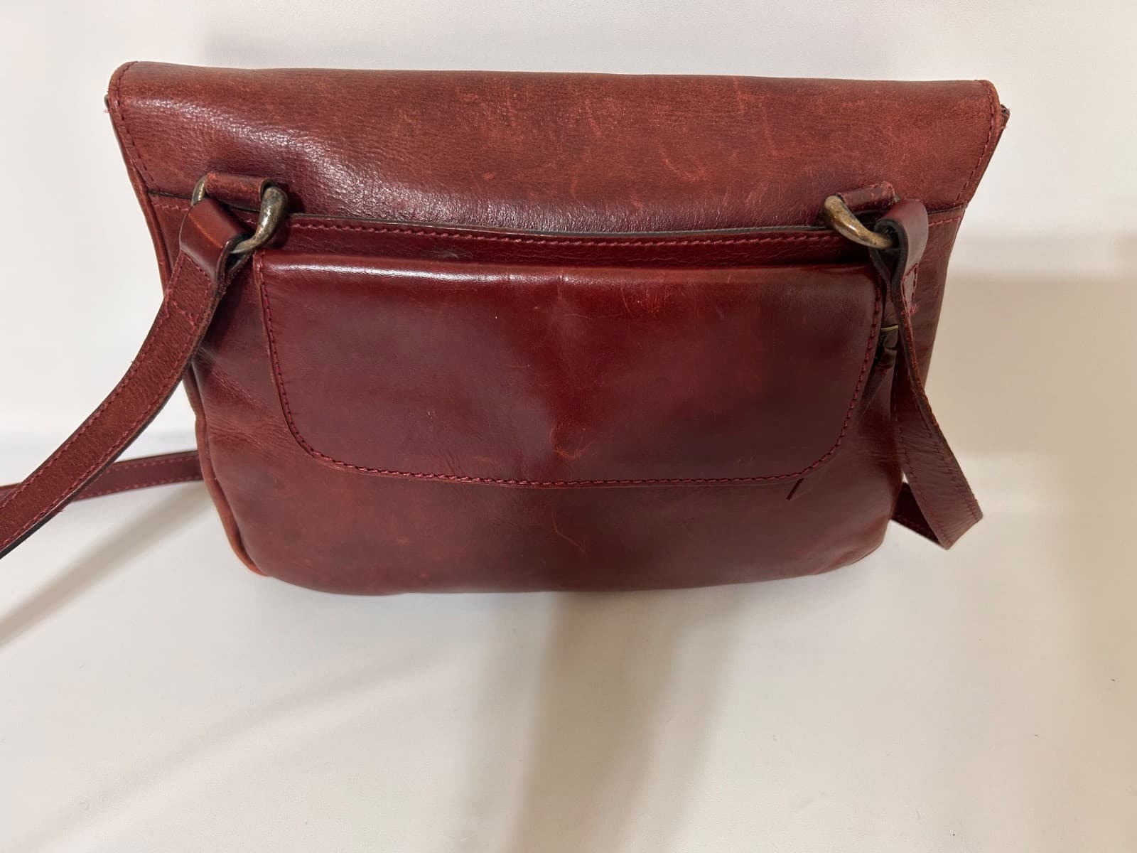 Vintage J.Crew Maroon Tooled Leather Embossed Floral Western Hand Bag Crossbody - Thumbnail 14