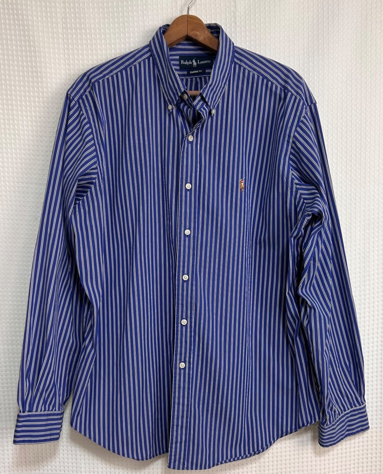 Ralph Lauren Mens size XL Striped Blue White Long Sleeve Button Up Shirt Pony d - Thumbnail 12