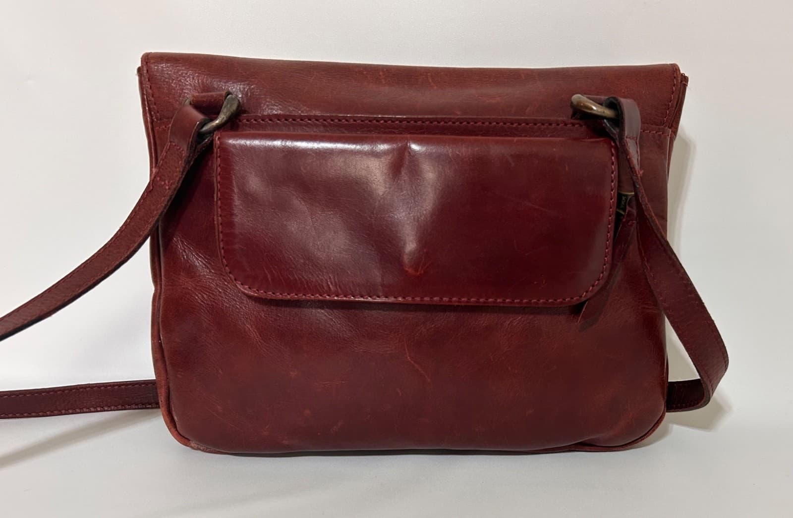 Vintage J.Crew Maroon Tooled Leather Embossed Floral Western Hand Bag Crossbody - Thumbnail 2