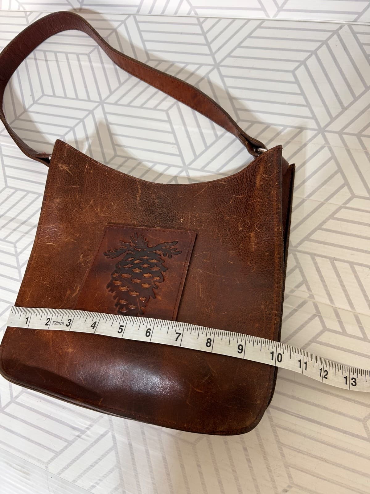 Two Bar West Leather Tooled Embossed Shoulder Bag Handmade Western Vintage - Thumbnail 8