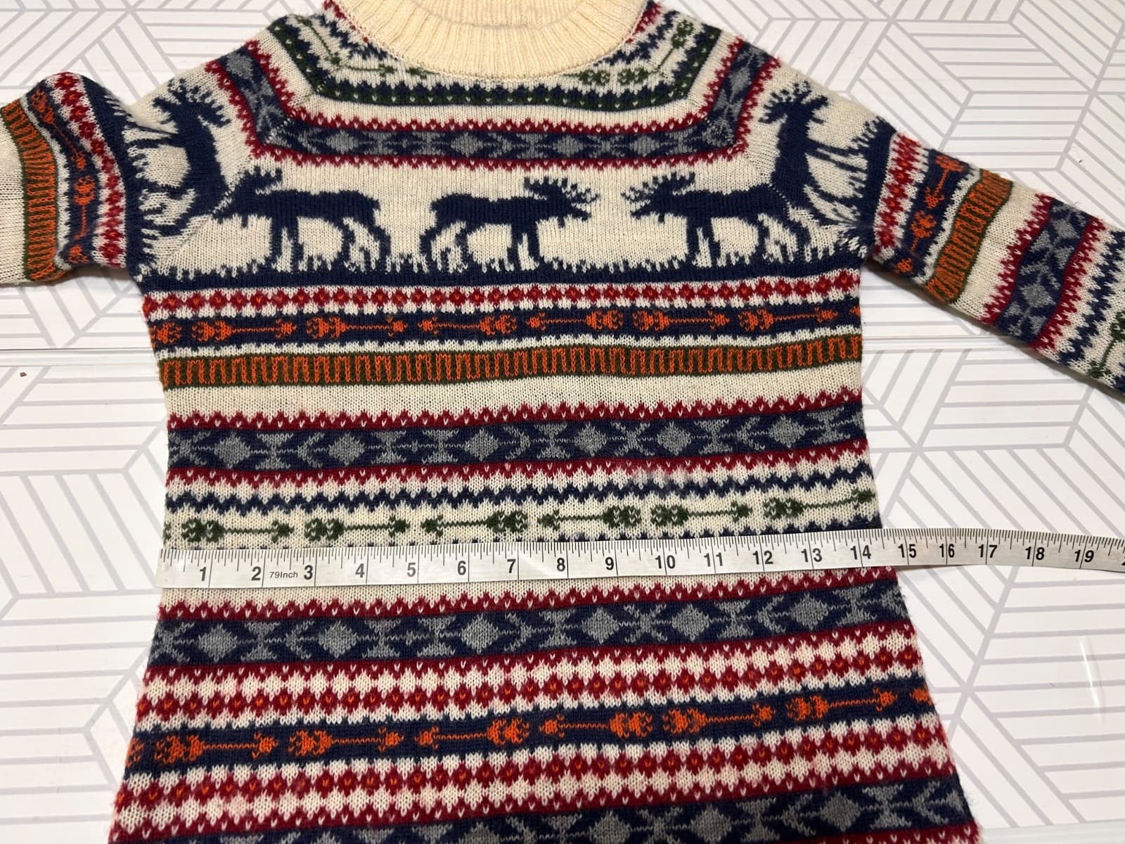 Kiel James Patrick Cozy Cabin Size XS Fair Isle Moose Sweater Dress Wool Blend z - Thumbnail 7