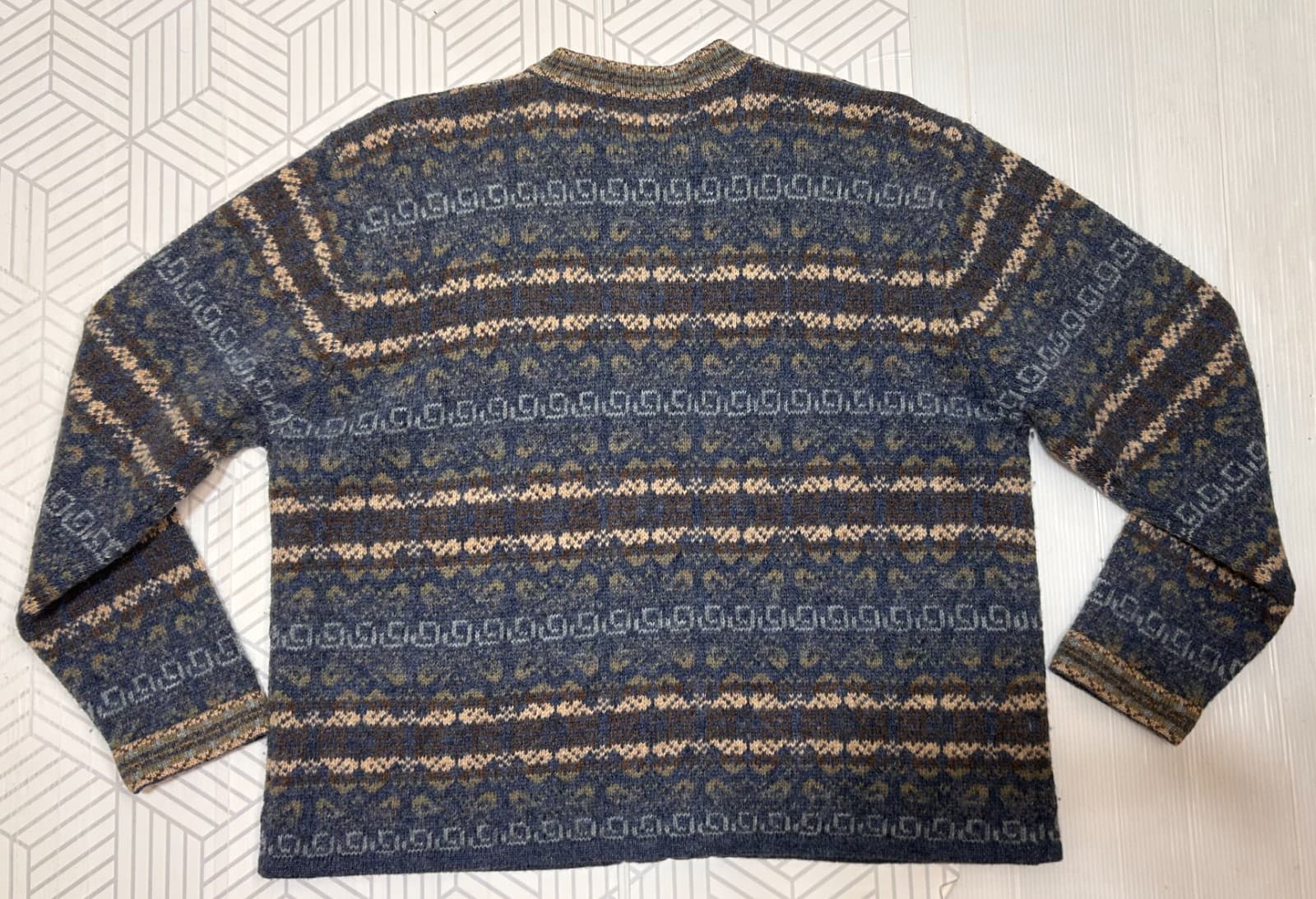 Newton Trading Cardigan Sweater Vintage Nordic Wool Blue Hook Eye A Size L - Thumbnail 4
