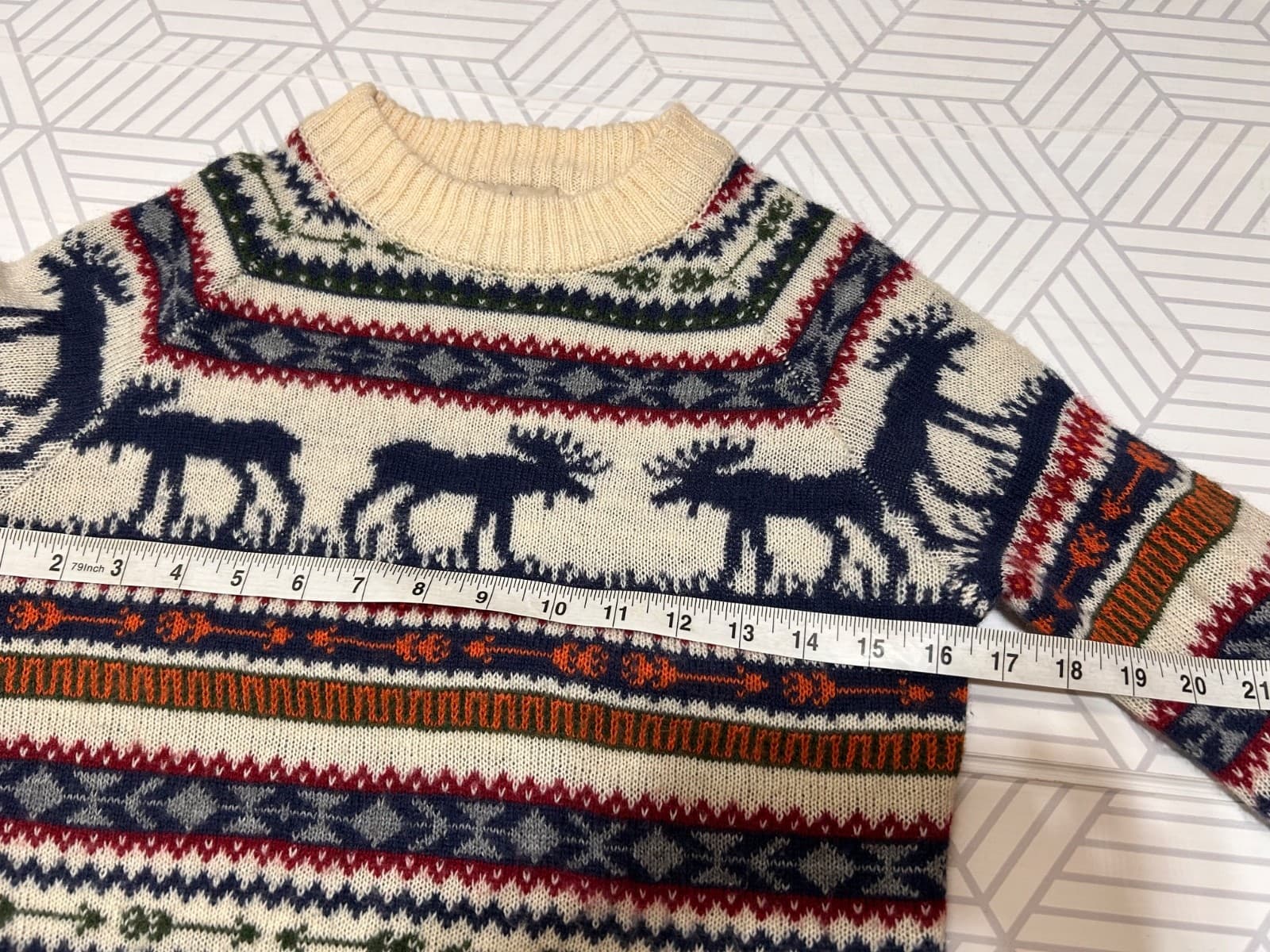 Kiel James Patrick Cozy Cabin Size XS Fair Isle Moose Sweater Dress Wool Blend z - Thumbnail 8