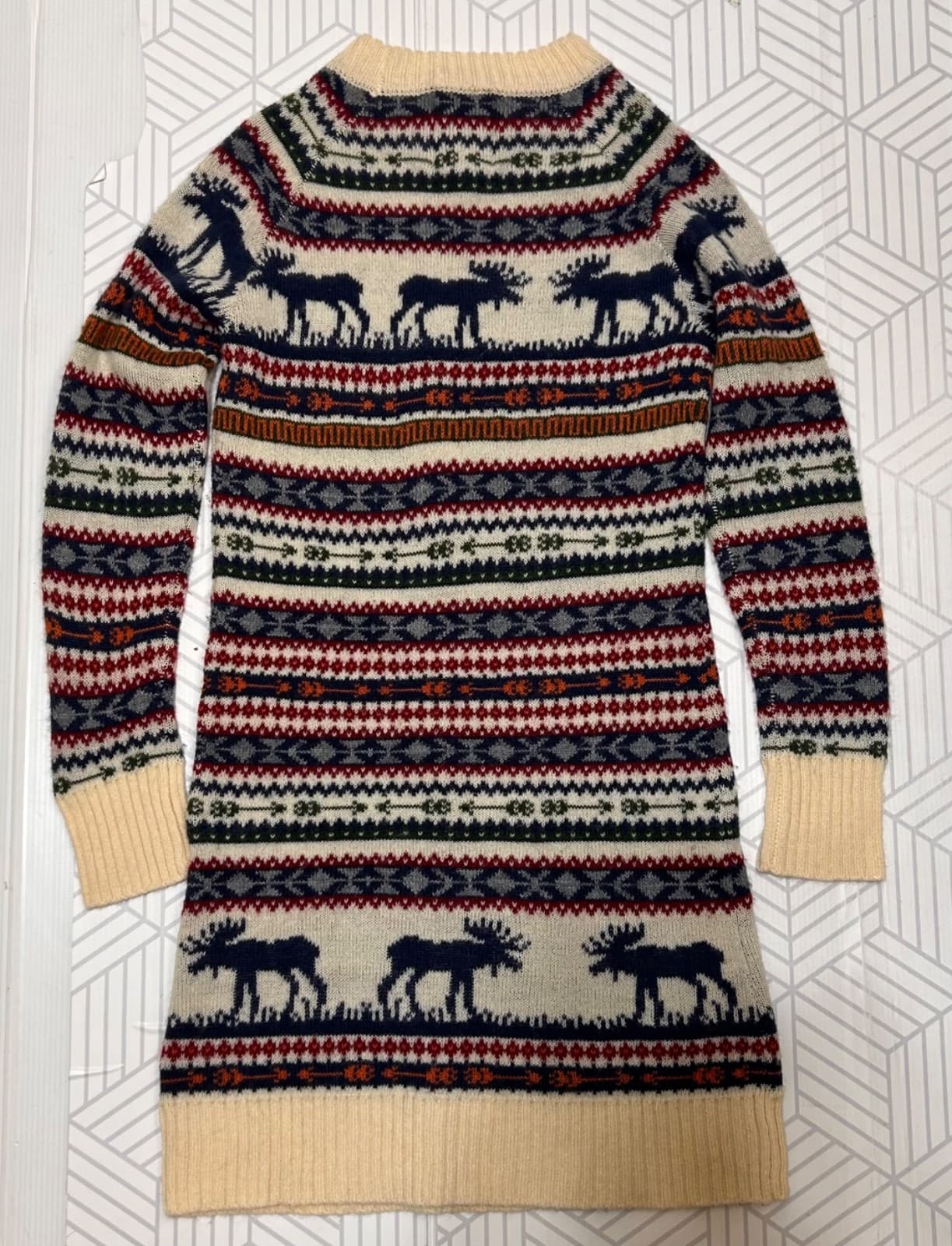 Kiel James Patrick Cozy Cabin Size XS Fair Isle Moose Sweater Dress Wool Blend z - Thumbnail 4