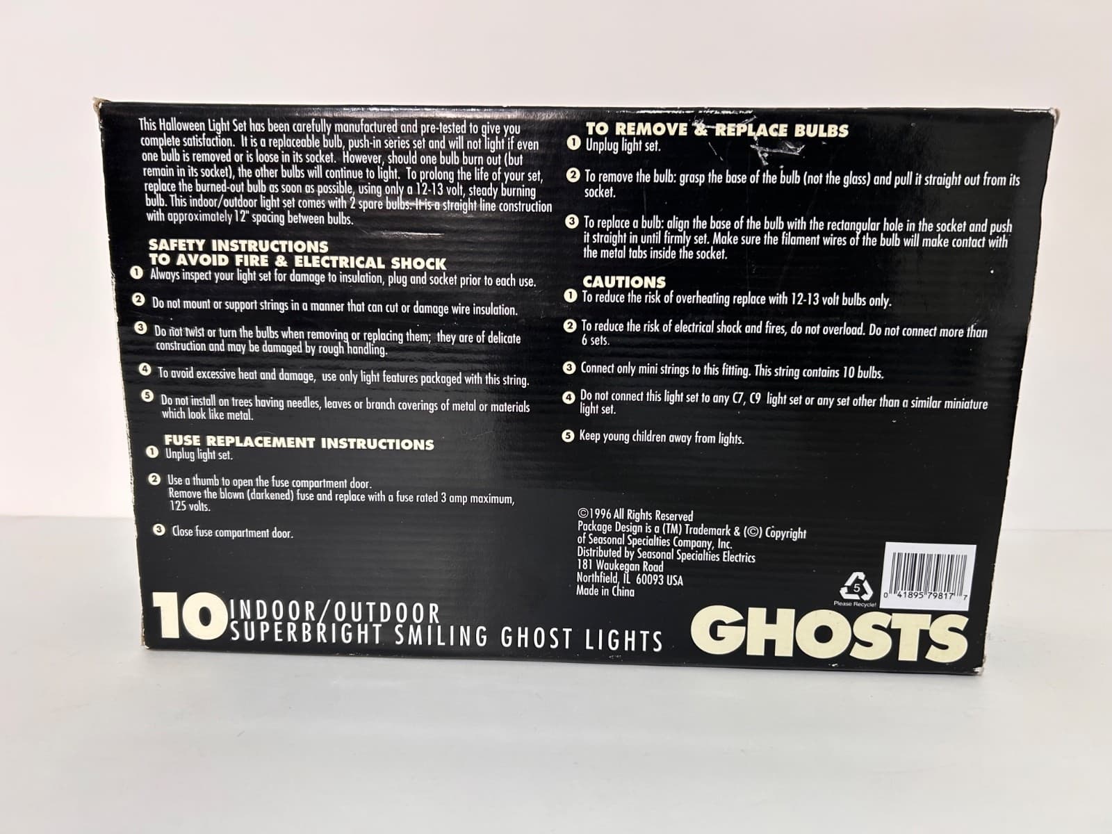 New Vintage Halloween 10 Ghost Hard Plastic Blow Mold String Lights Smiling - Thumbnail 2