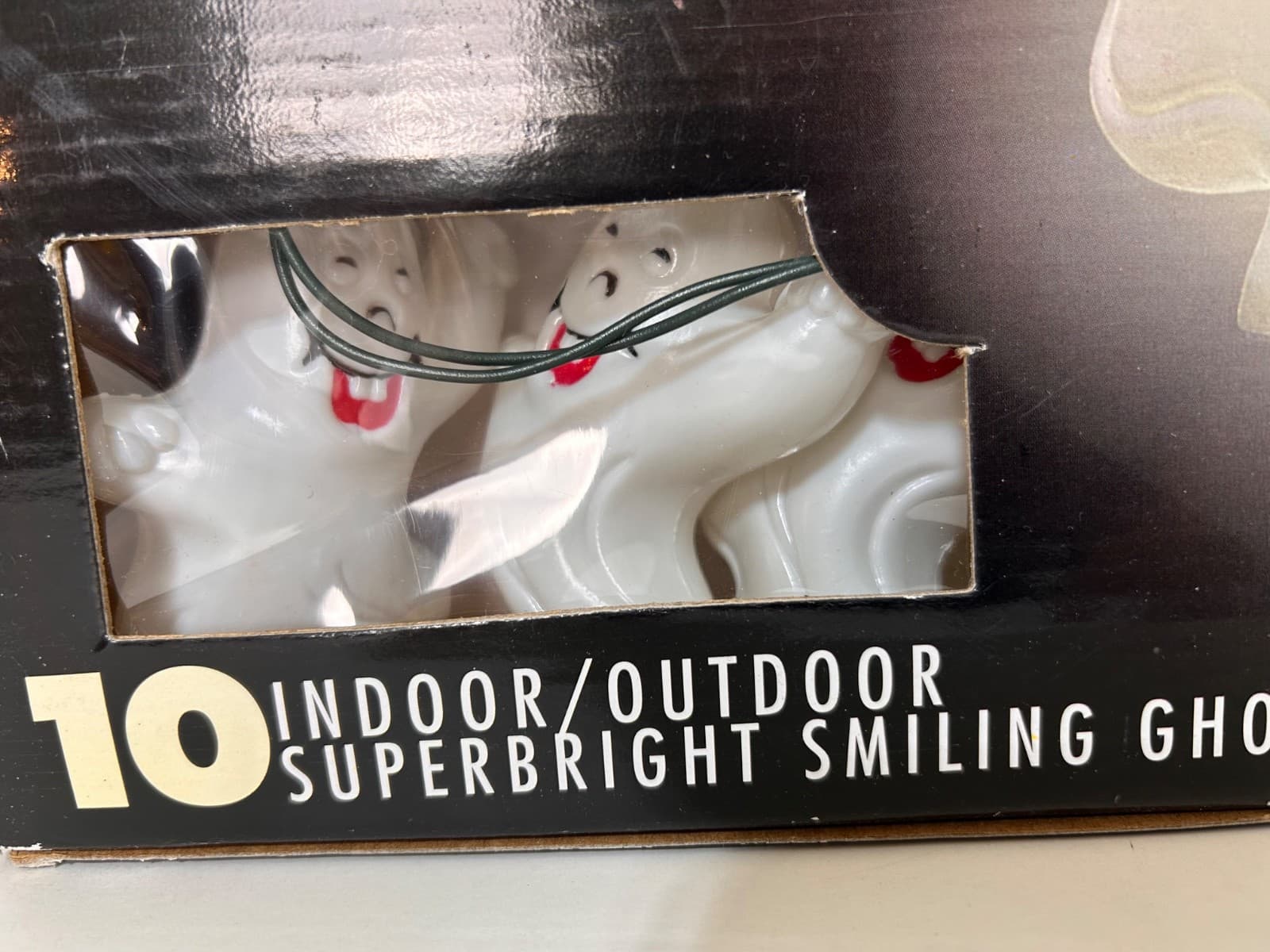 New Vintage Halloween 10 Ghost Hard Plastic Blow Mold String Lights Smiling - Thumbnail 4